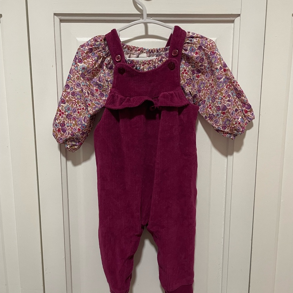 Kids Floral and Pink Corduroy Overalls